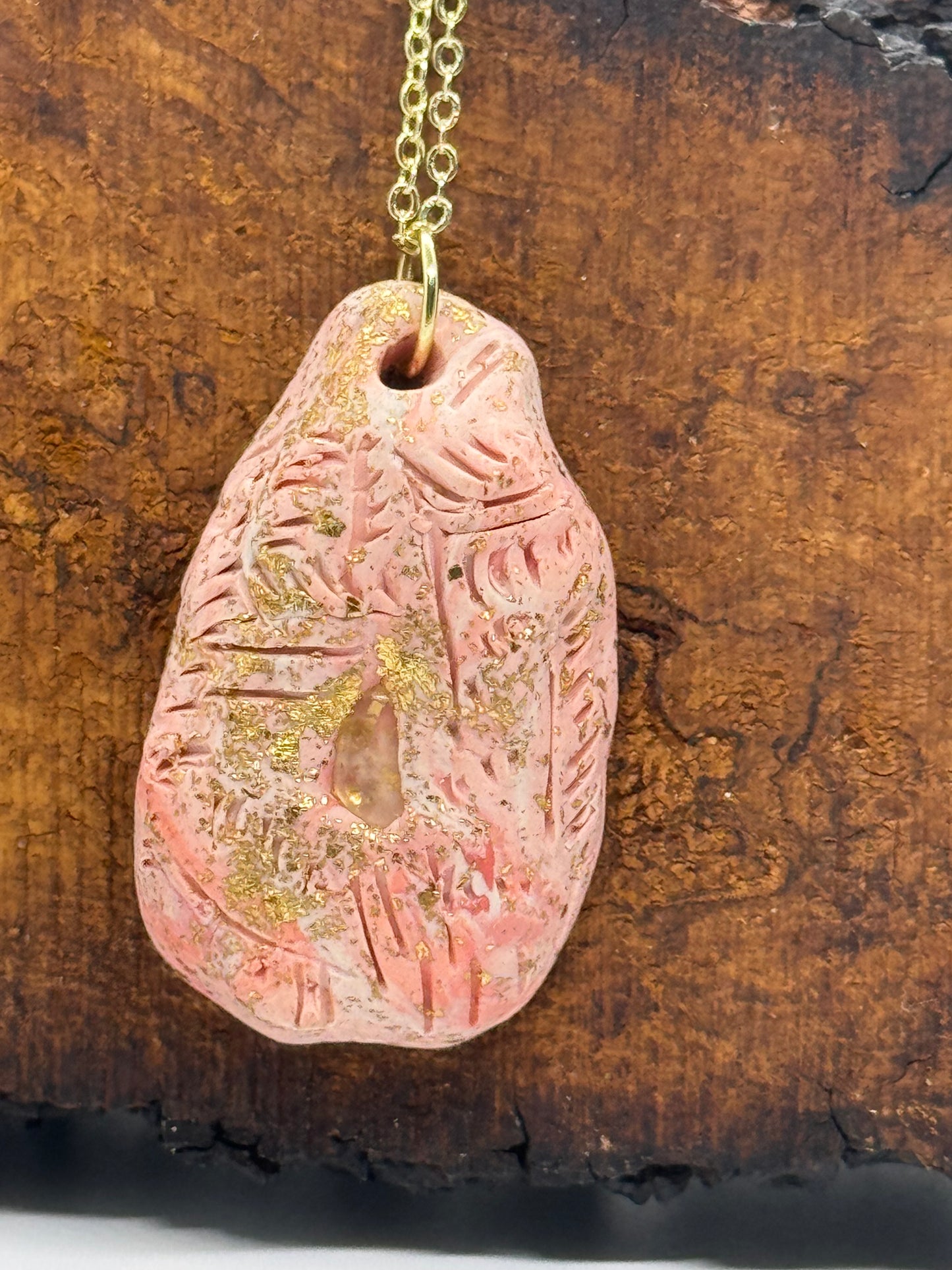 Oregon sunstone handmade pink clay necklace