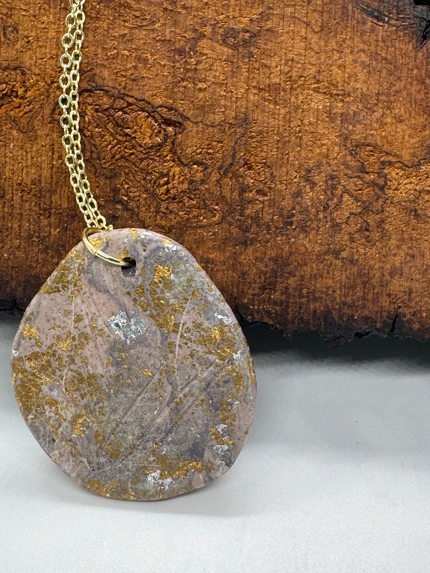 Aquamarine cluster and clay handmade gold necklace