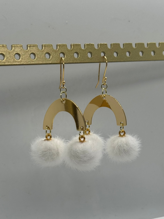 Golden rainbow puffball cloud earrings