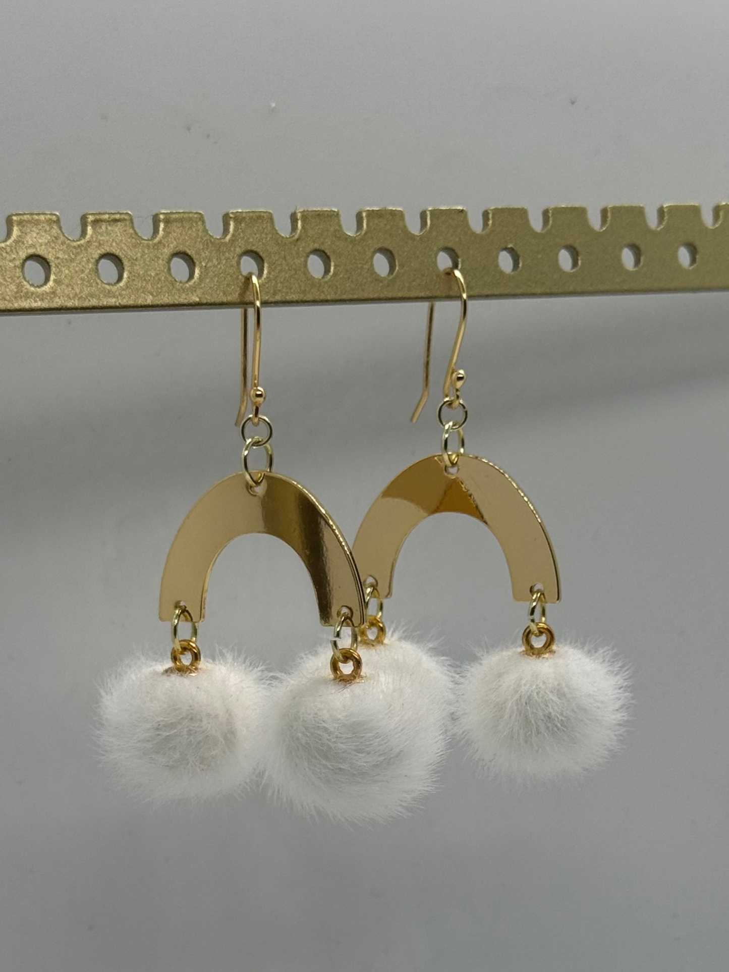 Golden rainbow puffball cloud earrings