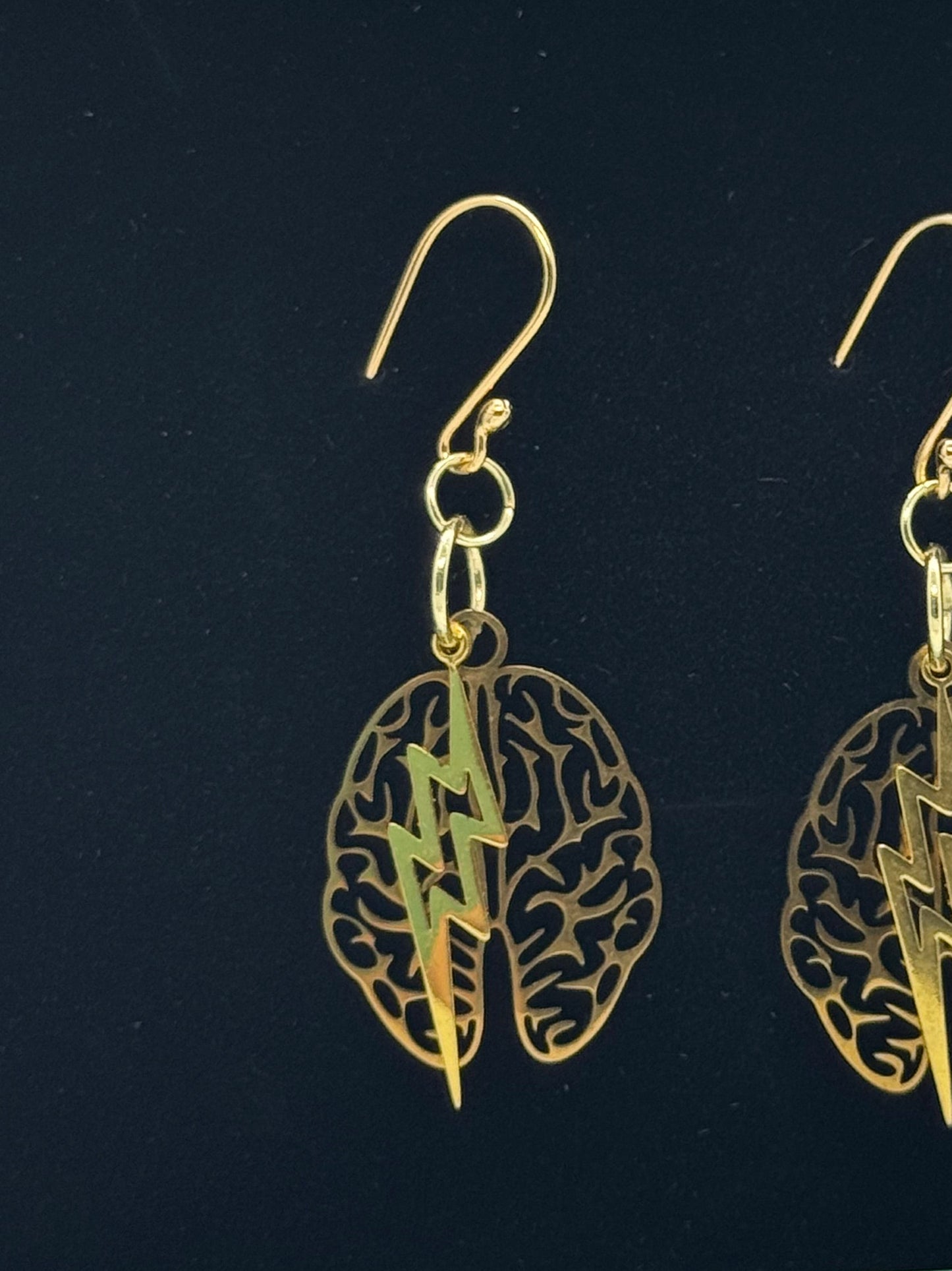 Brain and lightning gold earrings