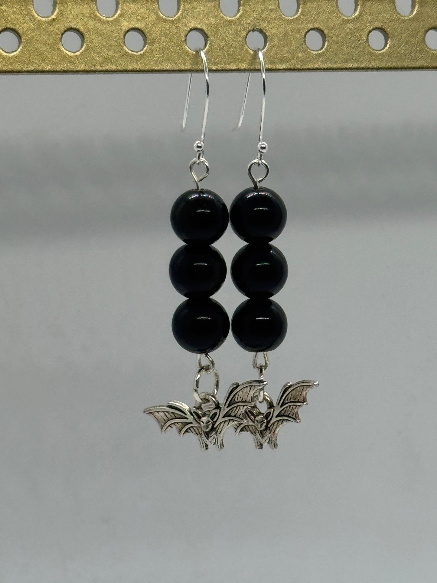 Obsidian bat silver earrings