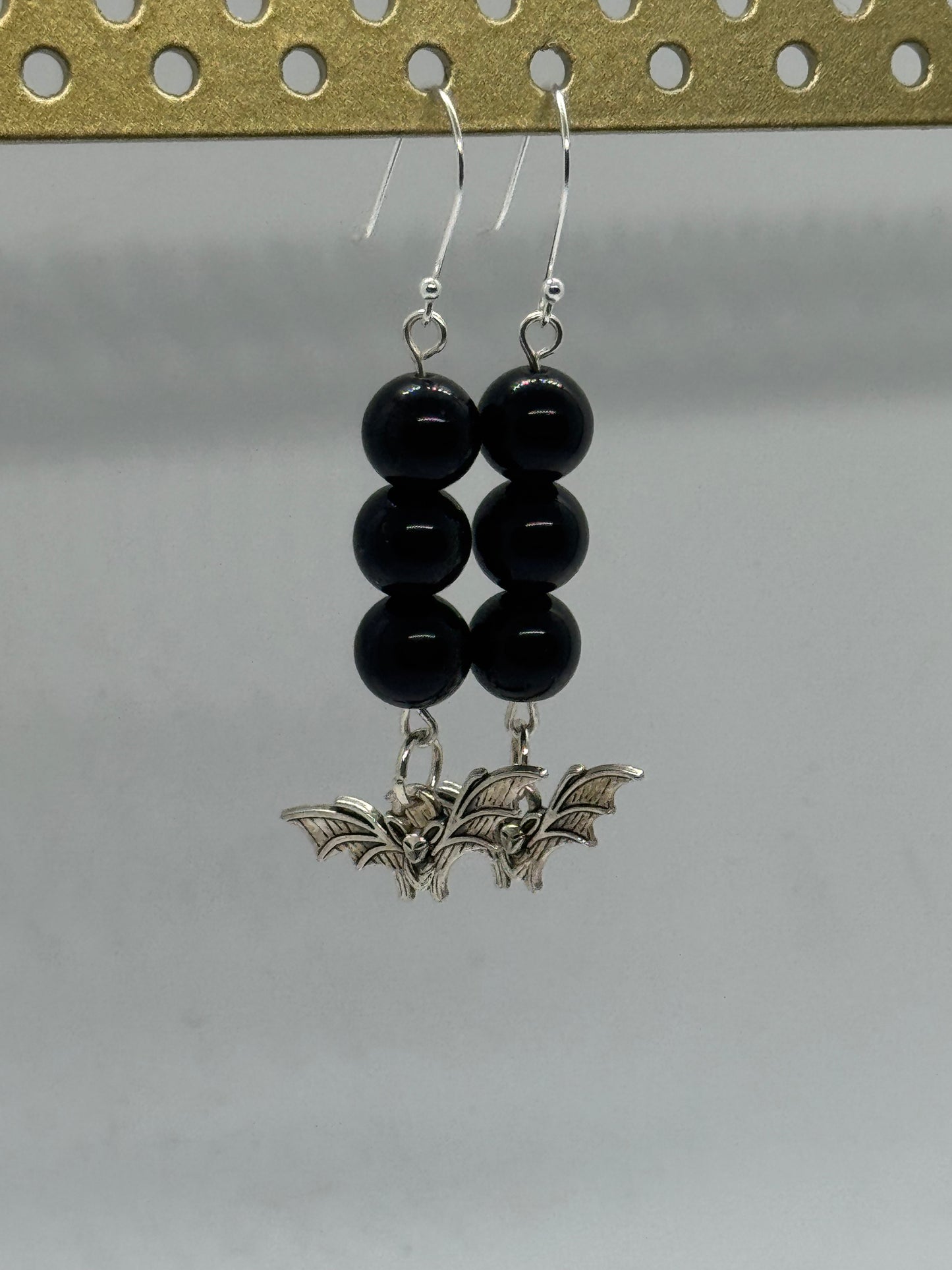 Obsidian bat silver earrings