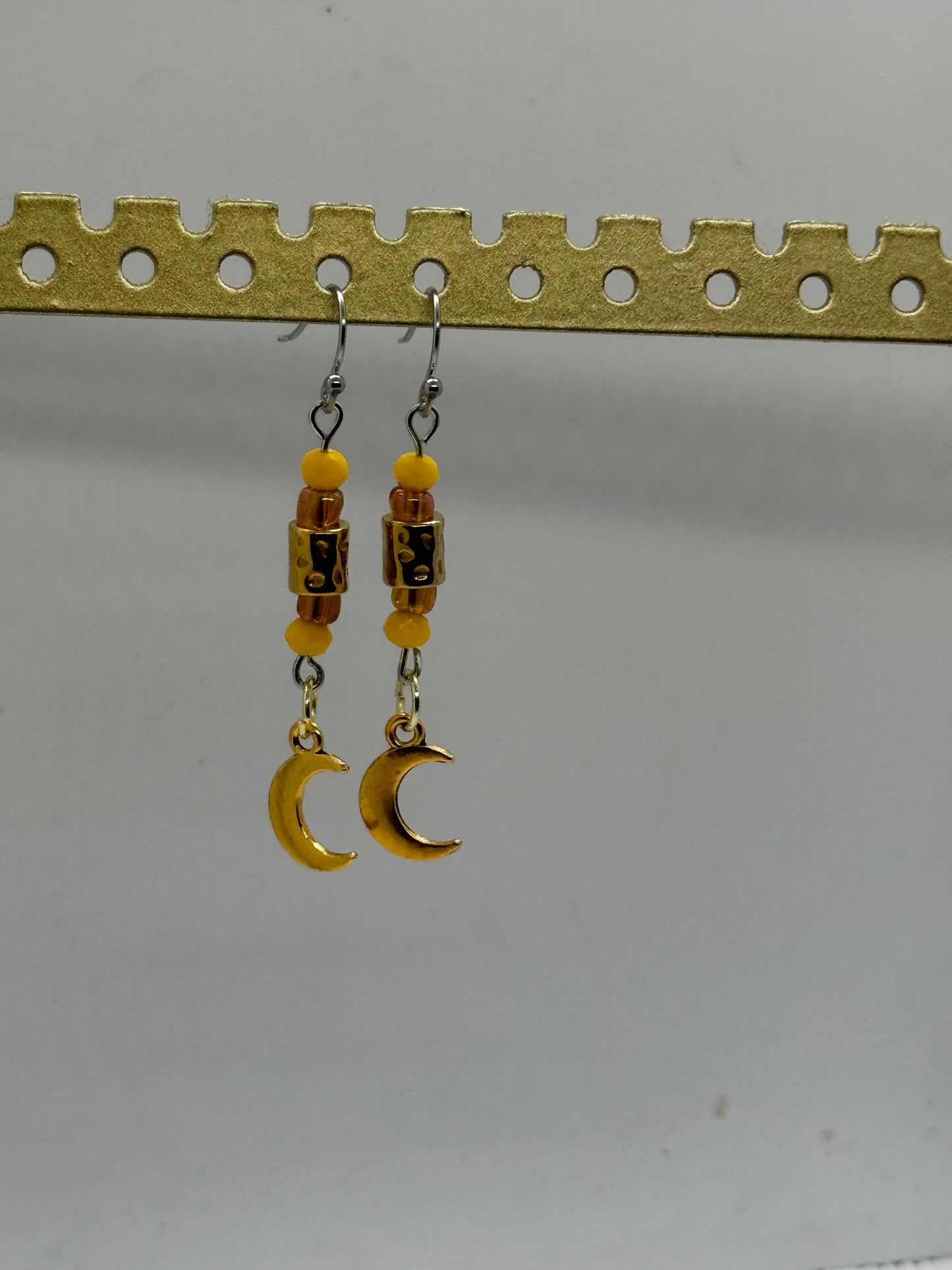Warm crescent moon and glass bead earrings