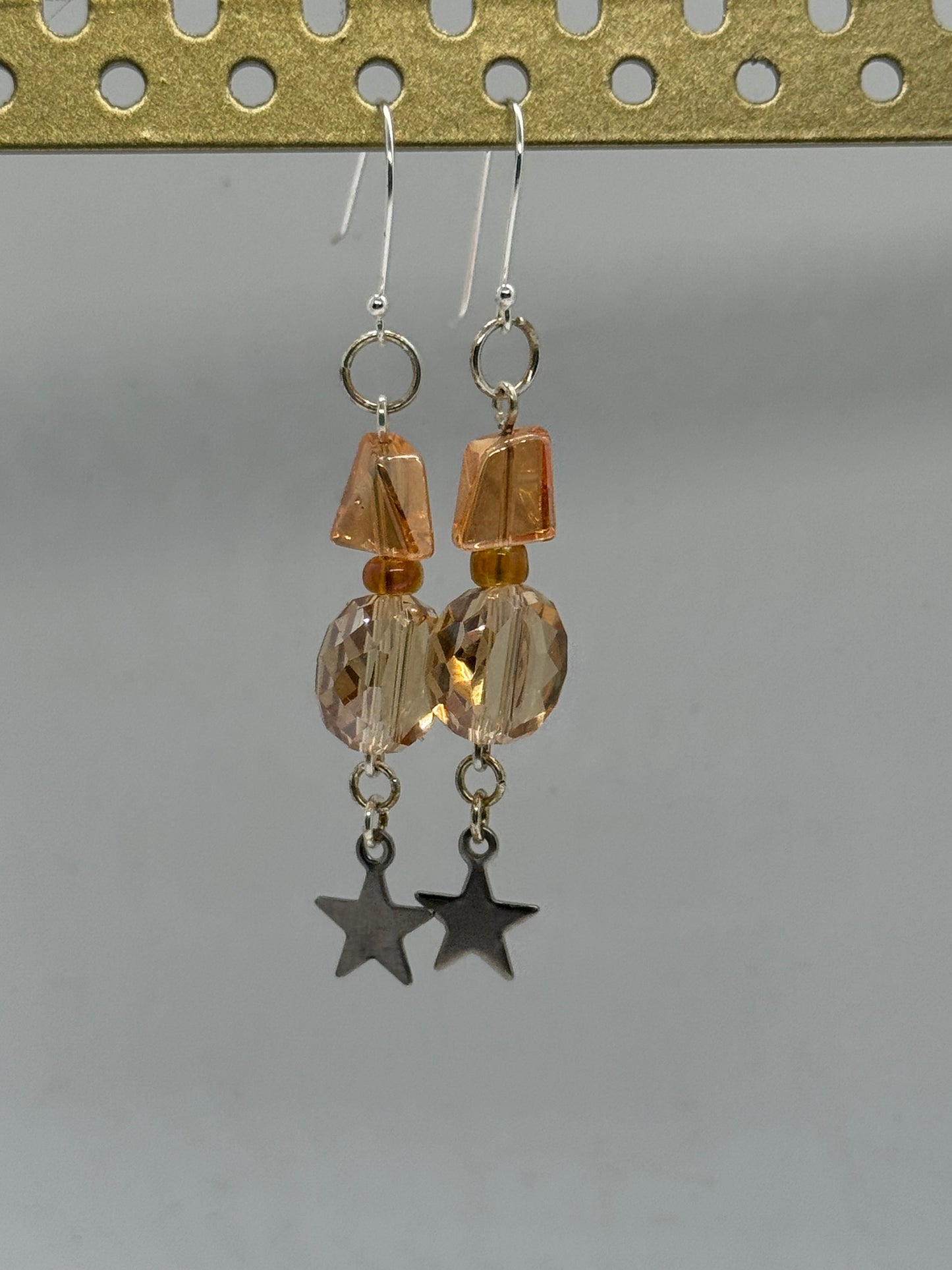 Peach glass star earrings