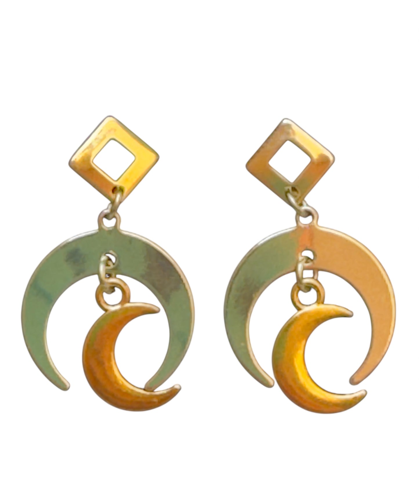 Gold crescent moon stud earrings