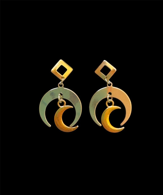 Gold crescent moon stud earrings