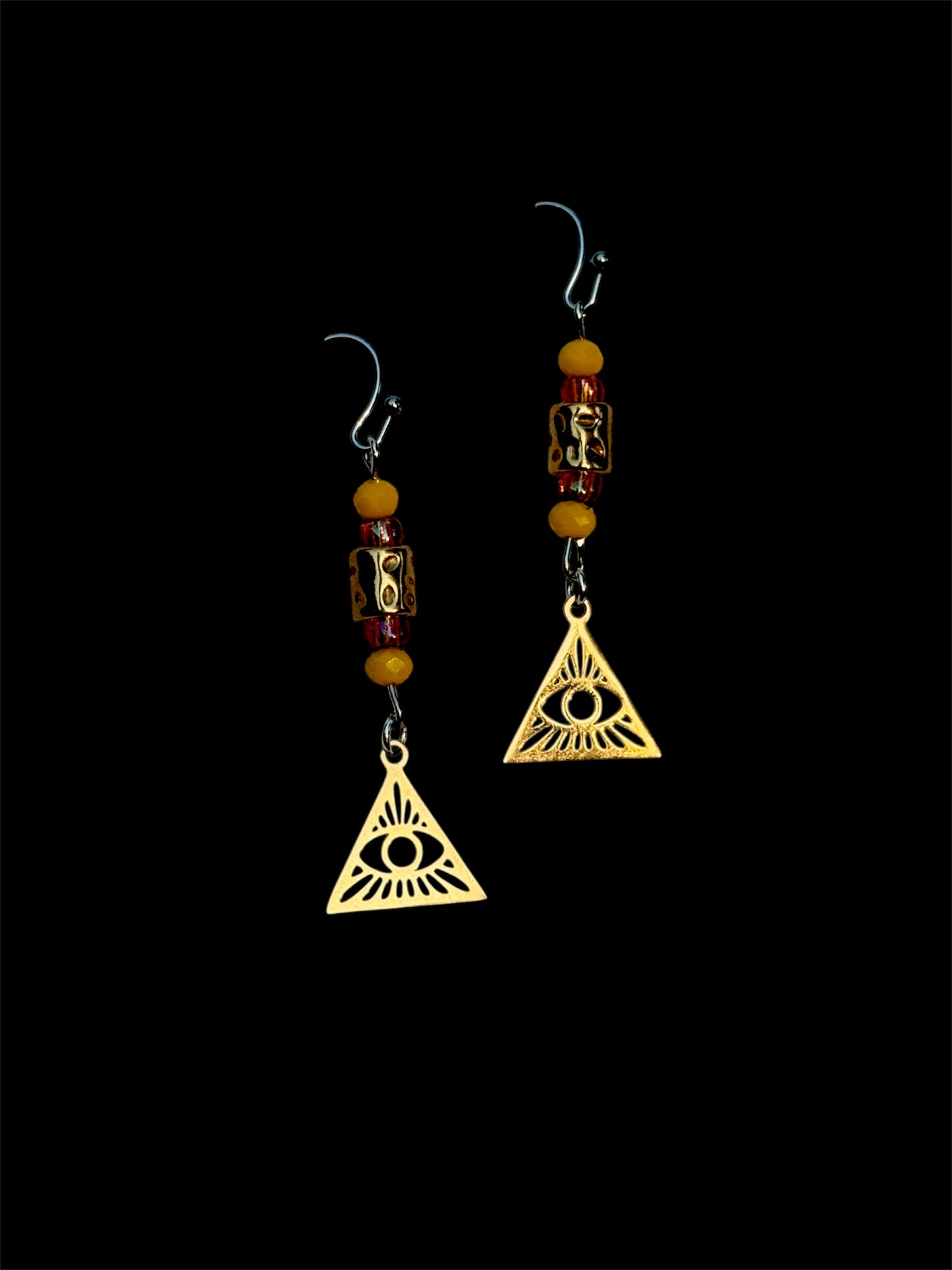 Triangle evil eye beaded earrings