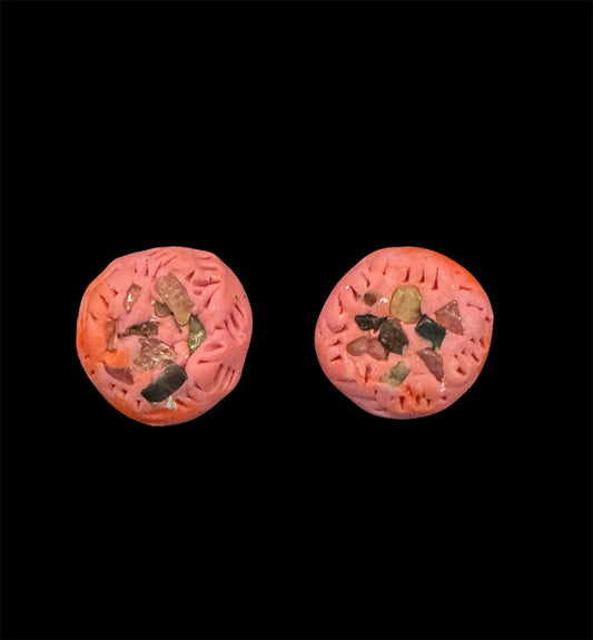 Pink rainbow tourmaline clay stud earrings