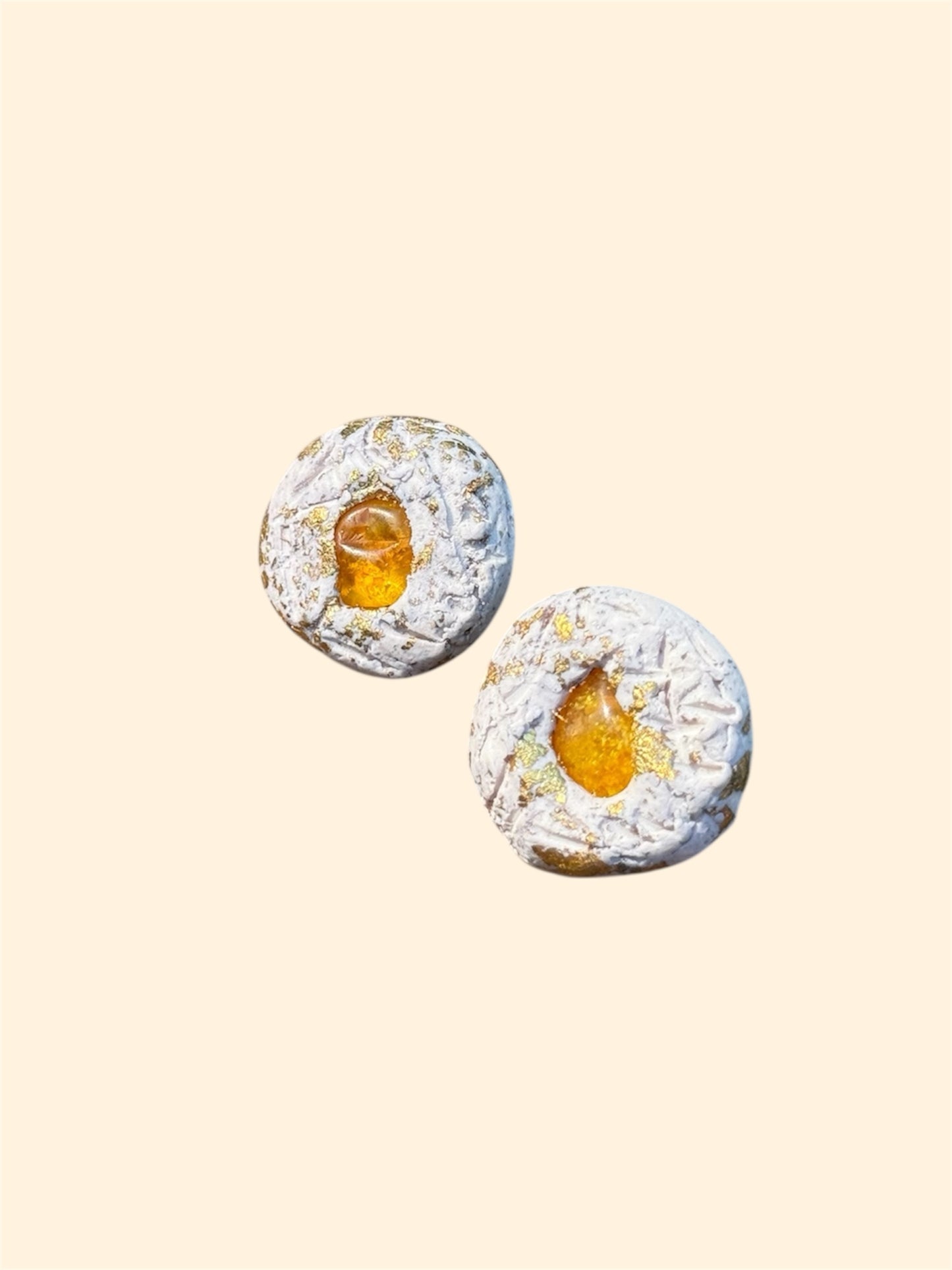 Amber and clay stud earrings