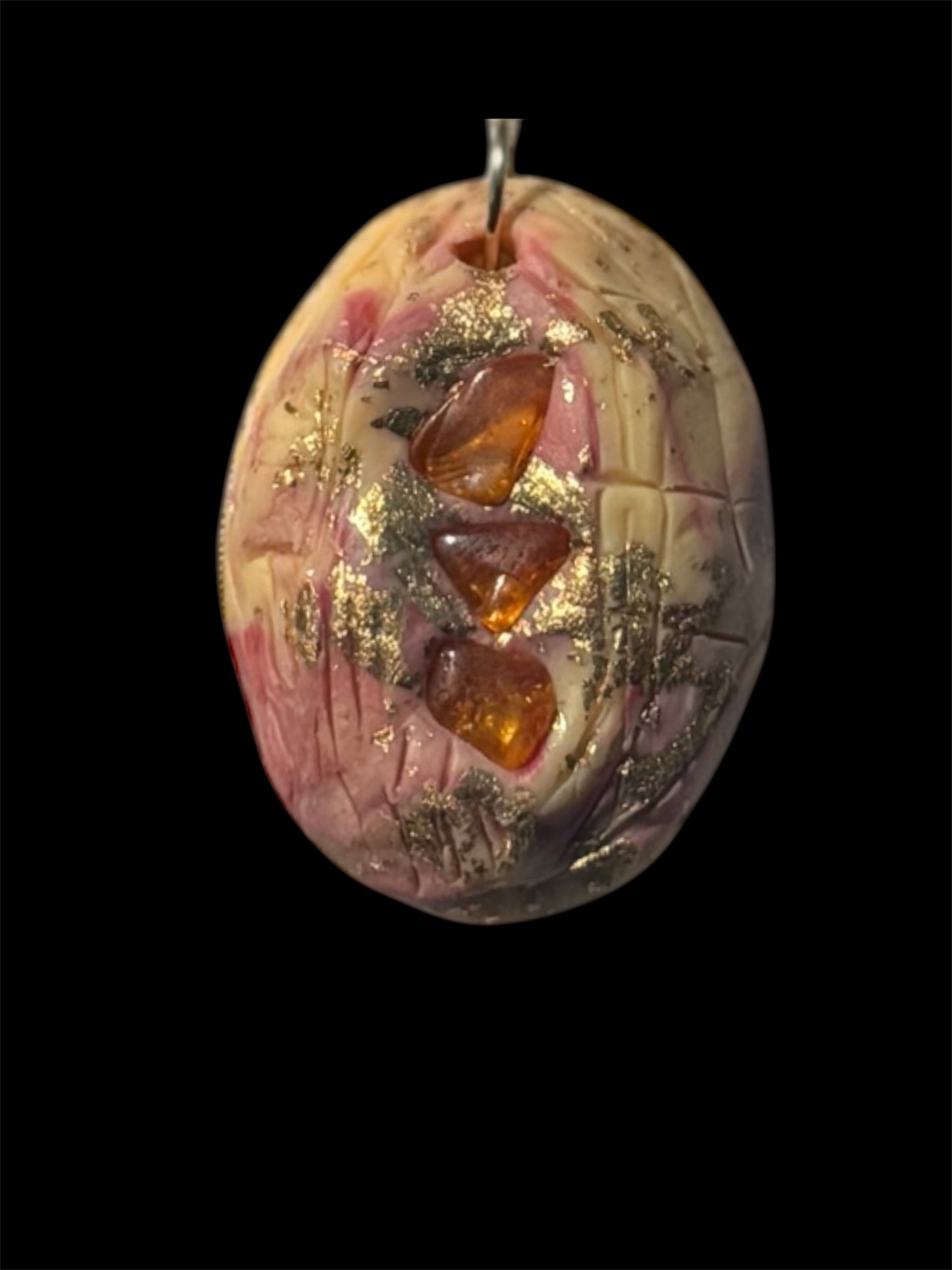 Amber and clay necklace, handmade in Oregon